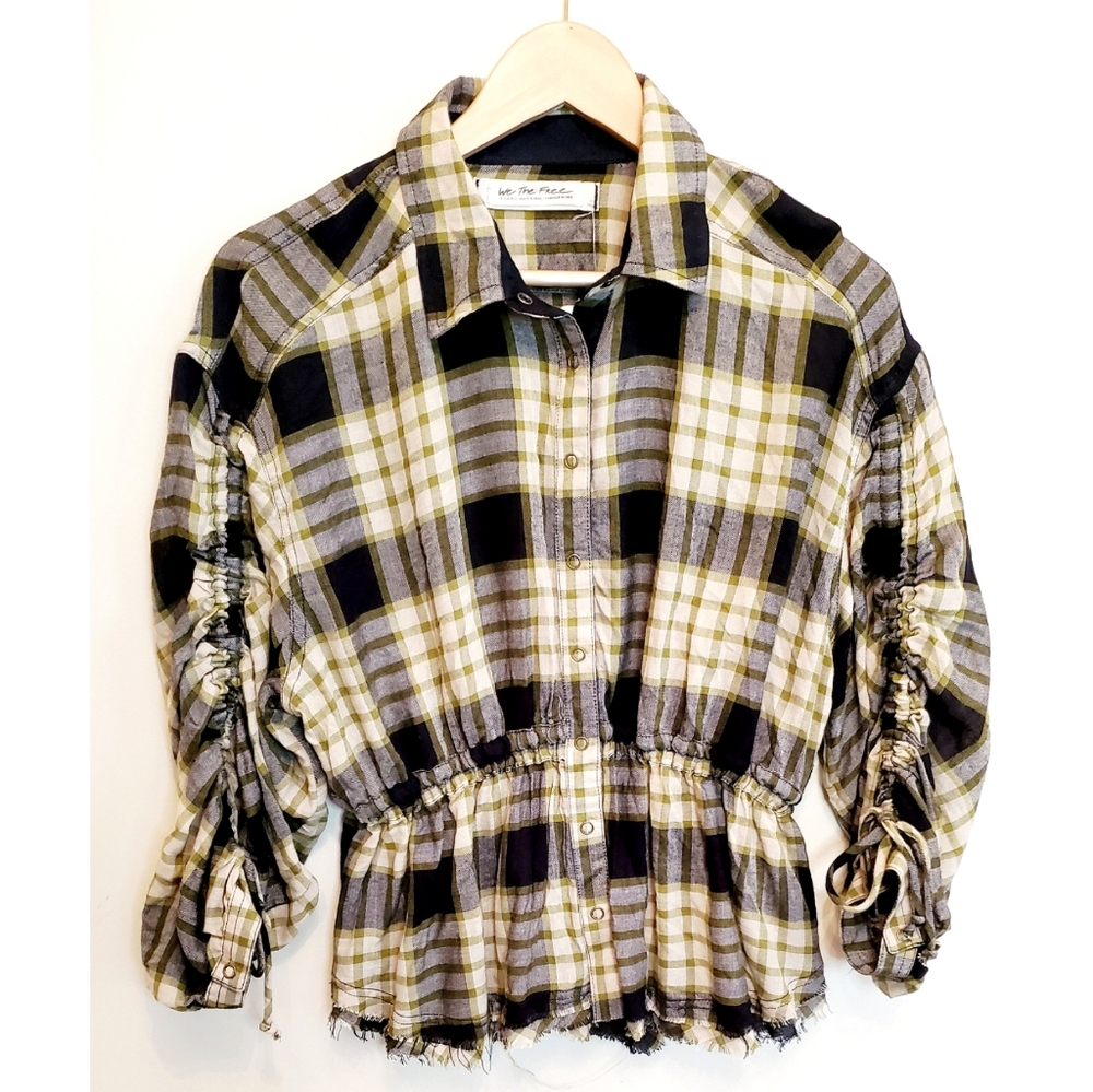 NWT We The Free Pacific Dawn Plaid Peplum Top XS - Picture 2 of 11